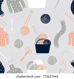 Grey knitting seamless pattern