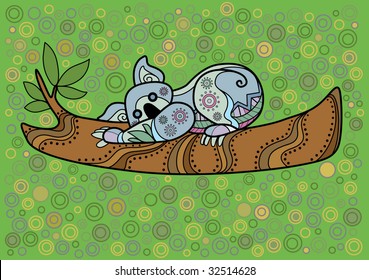 Grey Koala in ethnic Australian pattern style