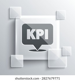 Grey KPI - Key performance indicator icon isolated on grey background. Square glass panels. Vector
