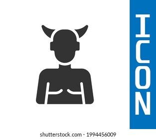 Grey Krampus, heck icon isolated on white background. Horned devil. Traditional Christmas devil. Happy Halloween party.  Vector