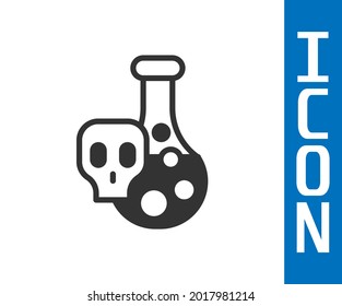 Grey Laboratory chemical beaker with toxic liquid icon isolated on white background. Biohazard symbol. Dangerous symbol with radiation icon.  Vector