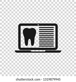 Grey Laptop with dental card or patient medical records icon isolated on transparent background. Dental insurance. Dental clinic report. Vector Illustration