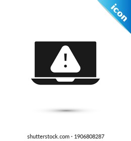 Grey Laptop with exclamation mark icon isolated on white background. Alert message smartphone notification.  Vector