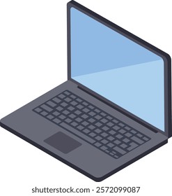 Grey laptop featuring a blank screen and keyboard in isometric view, illustrating the versatility of portable technology for both work and leisure activities