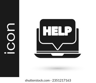 Grey Laptop and help icon isolated on white background. Adjusting, service, setting, maintenance, repair, fixing.  Vector Illustration
