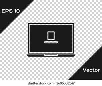 Grey Laptop icon isolated on transparent background. Computer notebook with empty screen sign.  Vector Illustration