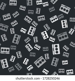 Grey Laptop with password notification icon isolated seamless pattern on black background. Security, personal access, user authorization, login form. Vector Illustration