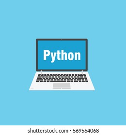 Grey laptop for programming. Python language sign