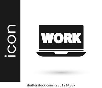 Grey Laptop with text work icon isolated on white background.  Vector Illustration