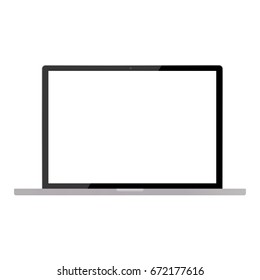 Grey Laptop  with white screen on white background vector eps10. Laptop opened fron view icon