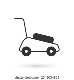 Icono de cortadora de jardín gris aislado en fondo blanco. Cortadora de césped cortando hierba.  Vector