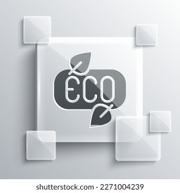 Grey Leaf Eco symbol icon isolated on grey background. Banner, label, tag, logo, sticker for eco green. Square glass panels. Vector