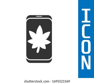Grey Leaf on mobile phone screen icon isolated on white background.  Vector Illustration