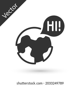 Grey Learning foreign languages icon isolated on white background. Translation, language interpreter and communication.  Vector