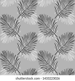 Grey leaves vector seamless pattern