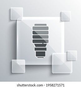 Grey LED light bulb icon isolated on grey background. Economical LED illuminated lightbulb. Save energy lamp. Square glass panels. Vector
