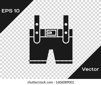 Grey Lederhosen icon isolated on transparent background. Traditional bavarian clothing. Oktoberfest outfit. Pants with suspenders. Patrick day.  Vector Illustration