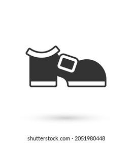 Grey Leprechaun boot icon isolated on white background. Happy Saint Patricks day. National Irish holiday.  Vector