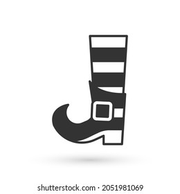 Grey Leprechaun boot icon isolated on white background. Happy Saint Patricks day. National Irish holiday.  Vector
