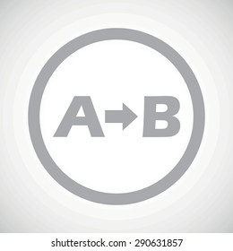 Grey letters A, B and arrow in circle, on white gradient background