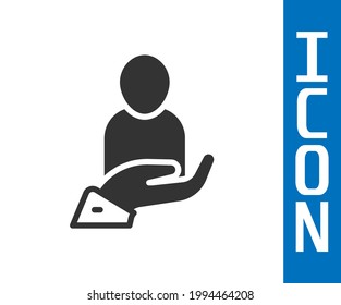 Grey Life insurance in hand icon isolated on white background. Security, safety, protection, protect concept.  Vector