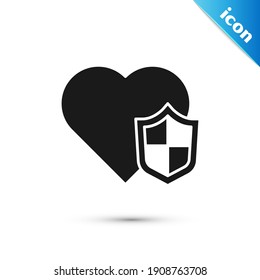 Seguro de vida gris con icono de escudo aislado en fondo blanco. Seguridad, seguridad, protección, concepto de protección.  Vector