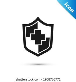 Grey Life insurance with shield icon isolated on white background. Security, safety, protection, protect concept.  Vector