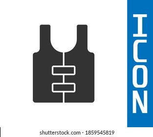 Grey Life jacket icon isolated on white background. Life vest icon. Extreme sport. Sport equipment.  Vector