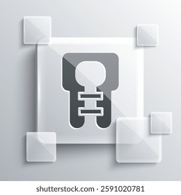 Grey Life jacket icon isolated on grey background. Life vest icon. Extreme sport. Sport equipment. Square glass panels. Vector