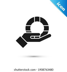 Grey Lifebuoy in hand icon isolated on white background. Lifebelt symbol.  Vector