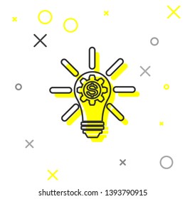 Grey Light bulb with gear inside and dollar symbol line icon isolated on white background. Fintech innovation concept. Vector Illustration