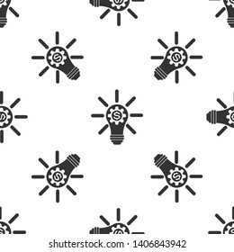 Grey Light bulb with gear inside and dollar symbol icon isolated seamless pattern on white background. Fintech innovation concept. Vector Illustration