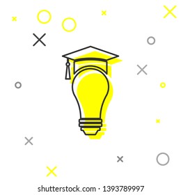 Grey Light bulb and graduation cap line icon isolated on white background. University Education concept. Vector Illustration