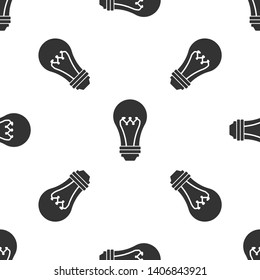 Grey Light bulb icon isolated seamless pattern on white background. Energy and idea symbol. Lamp electric. Vector Illustration