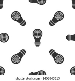 Grey Light bulb with inside world globe icon isolated seamless pattern on white background. Planet Earth on the lamp. Global ecology concept. Vector Illustration
