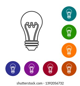 Grey Light bulb line icon isolated on white background. Energy and idea symbol. Lamp electric. Set icon in color circle buttons. Vector Illustration