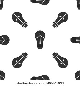 Grey Light bulb with wind turbine as idea of eco friendly source of energy icon isolated seamless pattern on white background. Alternative energy concept. Vector Illustration
