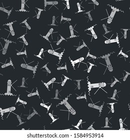 Grey Lighthouse icon isolated seamless pattern on black background.  Vector Illustration