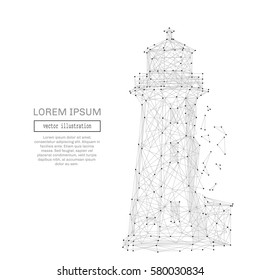 Grey lighthouse with polygon line on abstract background. Polygonal space low poly with connecting dots and lines. Connection structure. Vector science background