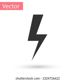 Grey Lightning bolt icon isolated on white background. Flash icon. Charge flash icon. Thunder bolt. Lighting strike. Vector Illustration
