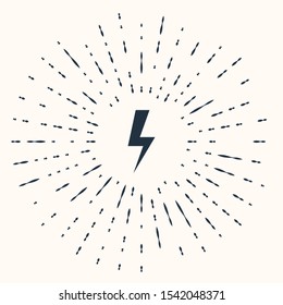 Grey Lightning bolt icon isolated on beige background. Flash icon. Charge flash icon. Thunder bolt. Lighting strike. Abstract circle random dots. Vector Illustration