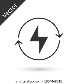 Graue Blitze Symbol einzeln auf weißem Hintergrund. Flash-Zeichen. Flash-Symbol aufladen. Donnerbolzen. Lichtstreik. Vektorgrafik.