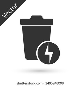 Grey Lightning with trash can icon isolated on white background. Waste to energy. Garbage bin sign. Recycle basket sign. Vector Illustration