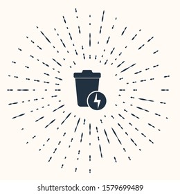 Grey Lightning with trash can icon isolated on beige background. Waste to energy. Garbage bin sign. Recycle basket sign. Abstract circle random dots. Vector Illustration