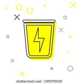 Grey Lightning with trash can line icon isolated on white background. Waste to energy. Garbage bin sign. Recycle basket sign. Vector Illustration