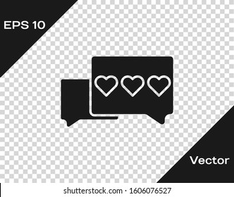 Grey Like and heart icon isolated on transparent background. Counter Notification Icon.  Vector Illustration
