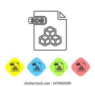 Grey line 3DS file document. Download 3ds button icon isolated on white background. 3DS file symbol. Set icons in color rhombus buttons. Vector Illustration