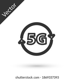 Línea gris 5G nuevo icono de conexión inalámbrica a internet inalámbrico aislado en fondo blanco. Tecnología de velocidad de datos de conexión de alta velocidad de red global. Vector.