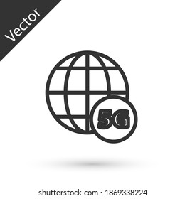 Línea gris 5G nuevo icono de conexión inalámbrica a internet inalámbrico aislado en fondo blanco. Tecnología de velocidad de datos de conexión de alta velocidad de red global. Vector.