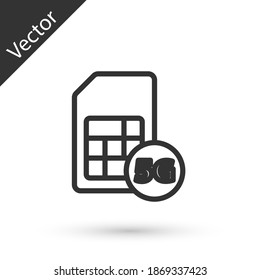 Grey line 5G Sim Card icon isolated on white background. Mobile and wireless communication technologies. Network chip electronic connection. Vector.